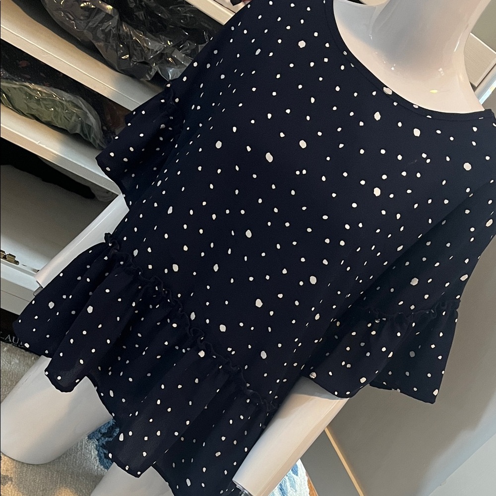 Entro Midnight Blue Blouse with White Dots - Pre-loved ❤️